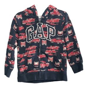 Gap Fire Truck Hoodie Zip Up Sweatshirt Boys 3 Years Baby Gap Navy Blue Red